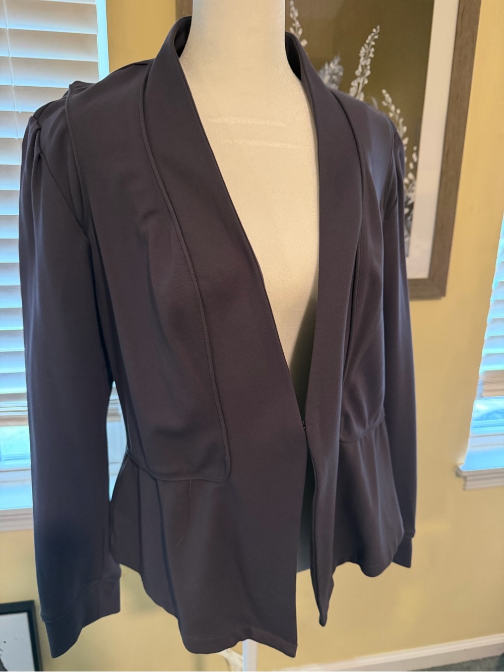 City Chic Open-Front Shawl Collar Blazer in Charcoal
